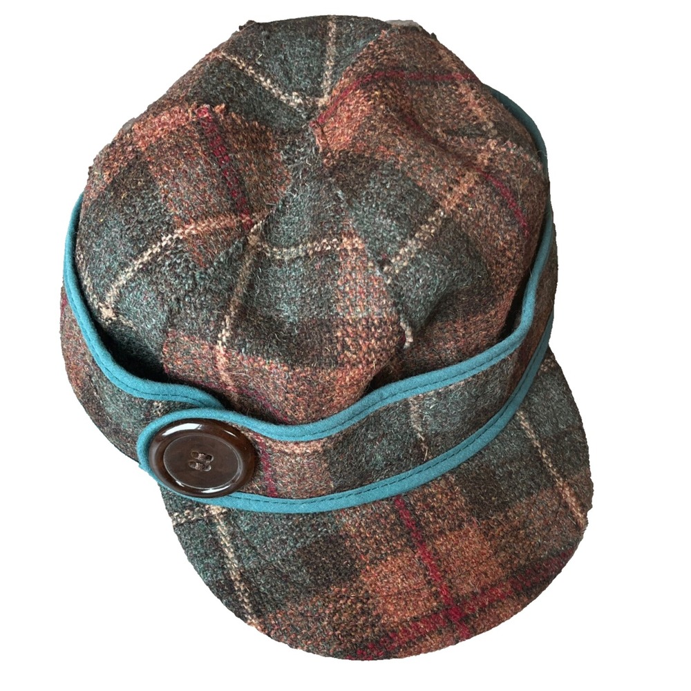 Stormy‎ Kromer Woolen Hat Made in the USA Midwest Brown Green Plaid Womens 7 1/4